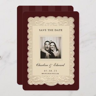 Vintage Papieren Kant Bourgondië Save the Date