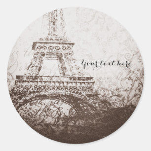 Vintage Parijs Eiffeltoren & Rozen Chic Elegant Ronde Sticker