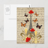 Vintage Parijs en vlinders Briefkaart (Voorkant / Achterkant)