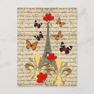 Vintage Parijs en vlinders Briefkaart