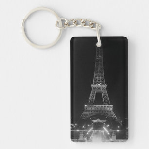 Vintage Parijs Fontains Eiffeltoren nacht Sleutelhanger