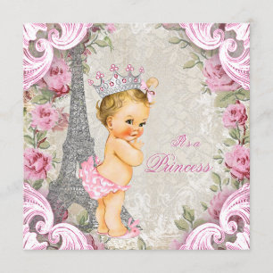 Vintage Paris Blonde Princess Floral Baby shower Kaart
