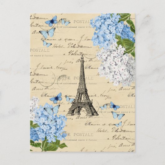 Vintage Paris Blue Flower Briefkaart (Voorkant)