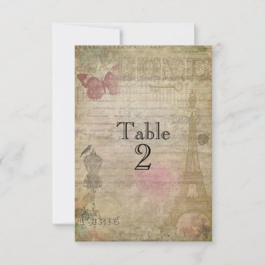 Vintage Paris Chic Mariage Numéro de table Cartes (Devant)