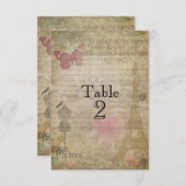 Vintage Paris Chic Mariage Numéro de table Cartes (Devant / Derrière)