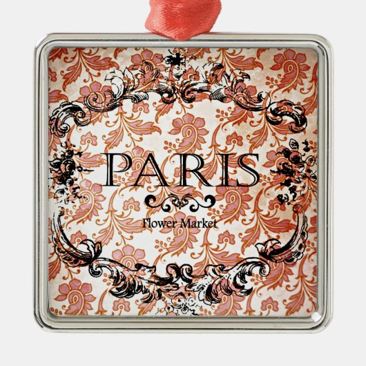 Vintage Paris Damask Metalen Ornament (Voorkant)