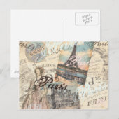 Vintage Paris decoupage Landmarks typografie Briefkaart (Voorkant / Achterkant)