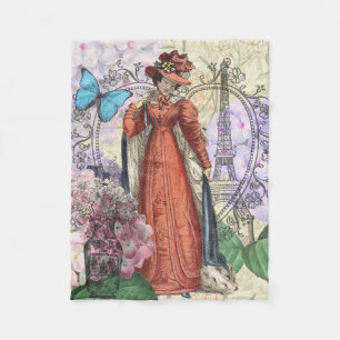 Vintage Paris Eiffeltoren Collage Romantisch Frans Fleece Deken