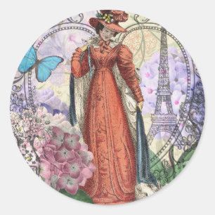 Vintage Paris Eiffeltoren Collage Romantisch Frans Ronde Sticker