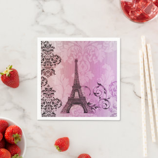 Vintage Paris Feest Franse Botanische Eiffeltoren Servet