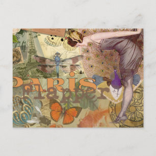 Vintage Paris Flapper Art Deco Pauw Collage Briefkaart