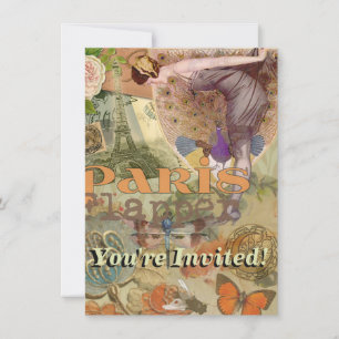 Vintage Paris Flapper Art Deco Pauw Collage Kaart