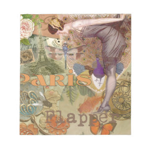 Vintage Paris Flapper Art Deco Pauw Collage Notitieblok