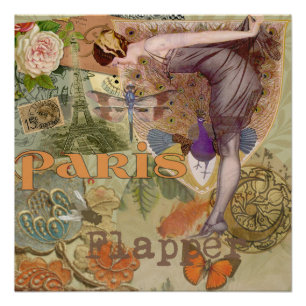 Vintage Paris Flapper Art Deco Pauw Collage Perfect Poster