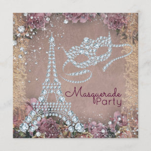 Vintage Paris Maskerade Feest Kaart