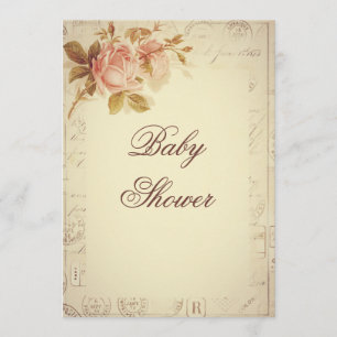 Vintage Paris Postmarks Chic Rozen Baby shower Kaart