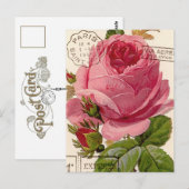 VINTAGE PARIS POSTMARKS DEWY ROZEN BRIEFKAART (Voorkant / Achterkant)