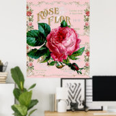Vintage Paris Roze Roos Mode, mooie bloemenkunst Poster (Thuiskantoor)