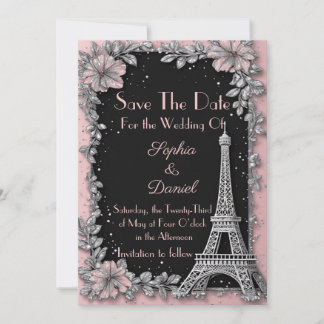 Vintage Paris Roze Roze Zilver Save The Date