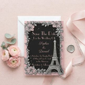 Vintage Paris Roze Roze Zilver Save The Date