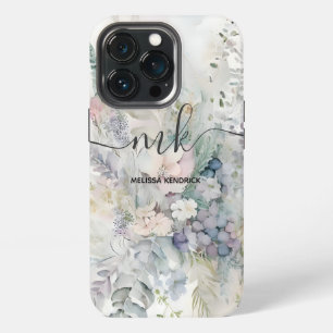 Vintage Pastel Abstracte Bloemen Monogram Naam iPhone 13 Pro Hoesje