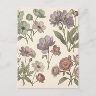 Vintage Pastel Anemonen Rozen Zachte Botanische Briefkaart