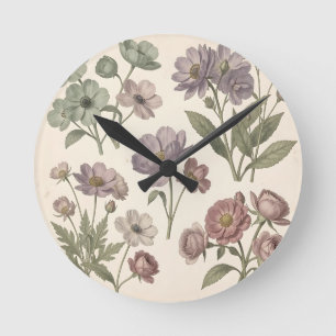 Vintage Pastel Anemonen Rozen Zachte Botanische Ronde Klok