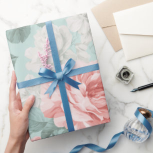 Vintage Pastel Roze Mint Bloemmotief Cadeaupapier