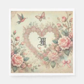 Vintage Pastel Watercolor Boho Floral Hearts Servet