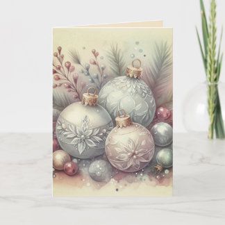 Vintage Pastel Watercolor Christmas Ornaments Kaart