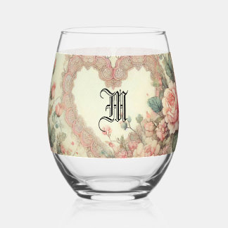 Vintage Pastel Waterverf Boho Bloemhartjes Wijnglas Zonder Voet