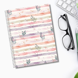 Vintage Pastel Waterverf Strepen Bladeren Notitieboek