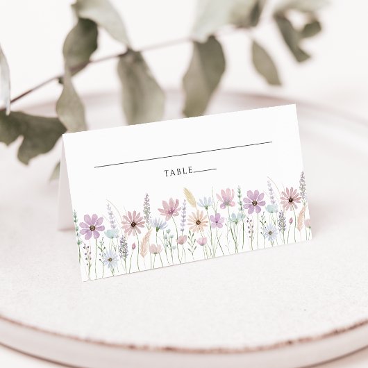Vintage Pastel Wildflower Wedding Place Card Kaart