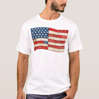 Vintage Patchwork Amerikaanse Vlag | Patriottische T-shirt