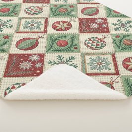 Vintage Patchwork Quilted Christmas Pattern Sherpa Deken
