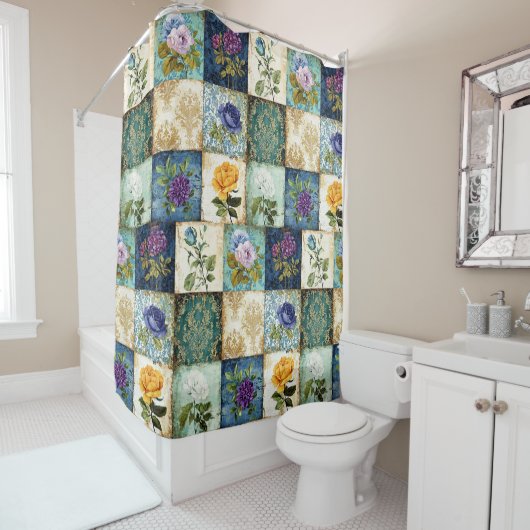 Vintage Patchwork Stijl Douchegordijn (In situ)