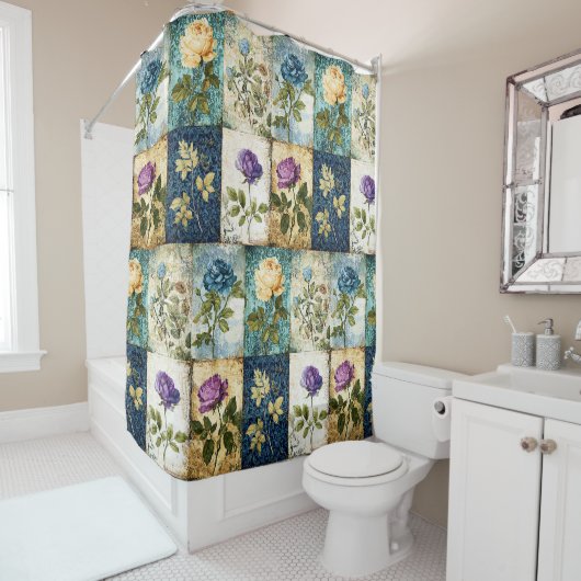 Vintage Patchwork Stijl Douchegordijn (In situ)