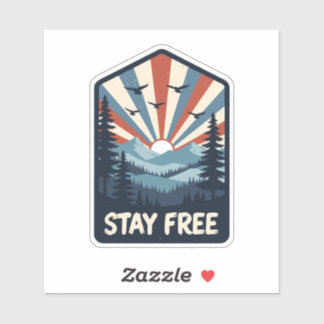 Vintage Patriotic Mountain Sunset Stay Free USA Sticker