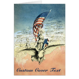 Vintage patriotique, Dame, Aigle avec drapeau amér