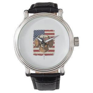 Vintage Patriotische Dachshund Vlag Zonnebril Vect Horloge