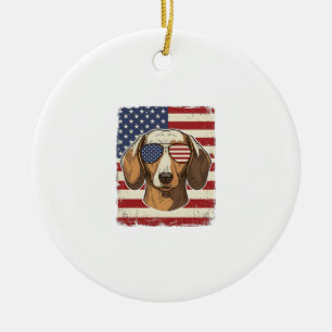 Vintage Patriotische Dachshund Vlag Zonnebril Vect Keramisch Ornament