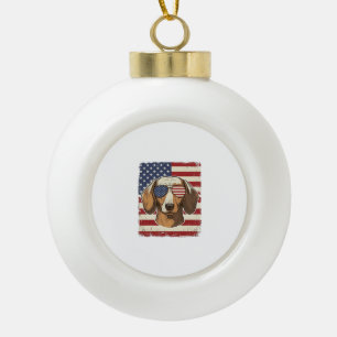 Vintage Patriotische Dachshund Vlag Zonnebril Vect Keramische Bal Ornament