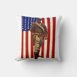 Vintage patriotische soldaat met Amerikaanse vlag Kussen