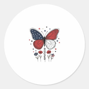 Vintage Patriotische Vlinder Amerika Shirt Ontwerp Ronde Sticker