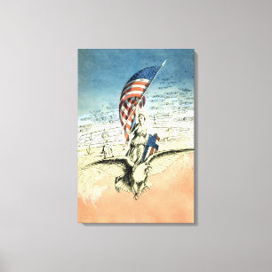 Vintage Patriottisch, Dame, Adelaar met Amerikaans Canvas Afdruk