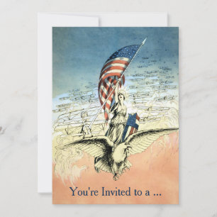 Vintage Patriottisch, Dame, Adelaar met Amerikaans Kaart