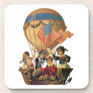 Vintage Patriottisch, Kinderen in een Heet Luchtba Bier Onderzetter