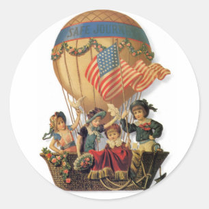 Vintage Patriottisch, Kinderen in een Heet Luchtba Ronde Sticker