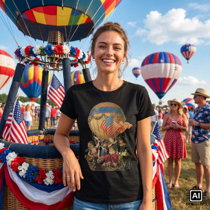 Vintage Patriottisch, Kinderen in een Heet Luchtba T-shirt
