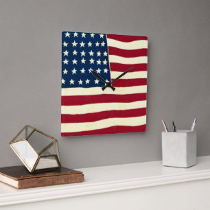 Vintage patriottische Amerikaanse vlag, vier juli Vierkante Klok